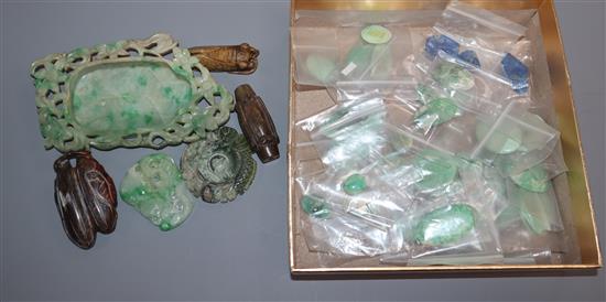 Six assorted Chinese hardstone cameos and a quantity of unmounted stones